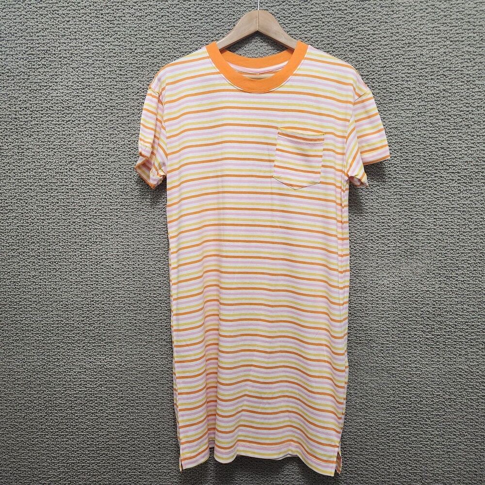 TIME AND TRU Girls Orange Pink Striped Pocket T-Shirt Dress Size M (8-10)